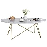 FirFurd Couchtisch Marmor Optik Beistelltisch Gold Sofatisch Oval Kaffeetisch...