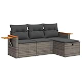 vidaXL 4-TLG. Garten-Sofagarnitur mit Kissen Grau Poly Rattan, Outdoor Sofa Set,...