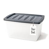 BigDean 3x 60 L Aufbewahrungsbox mit Deckel groß Budget Line Plastikbox mit...