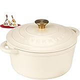 Overmont Bräter Emaille Gusseisen Topf - Schmortopf 26cm backofengeeignet - mit...