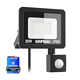 GRIFEMA 20W LED Strahler Mit Bewegungsmelder, 2200LM, 6500K Kaltweiß, IP66...