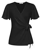 Damen Leicht Sommer Shirt Chiffon Kurzarm Blusenshirt Klassischer V-Ausschnitt...