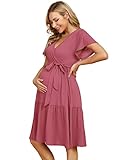 KOJOOIN Damen Umstandskleid V-Ausschnitt Stillkleid Casual Schwangerschafts...