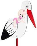 BRUBAKER Großer Storch aus Holz mit Baby Rosa - Klapperstorch zum Stecken für...