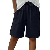 Kurze Hose Damen Sommer Leinen - Musselin Shorts mit Tunnelzug und Taschen...