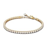 PANDORA Timeless Funkelndes Tennisarmband aus Sterling-Silber mit vergoldetre...