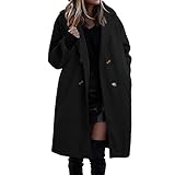 Herbst Mantel Damen Lang Warm Wollmantel Trenchcoat Wolle Schwarzer Wintermantel...