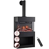 KAMINIO Elektrokamin Henri mit Ofenrohr - Elektrischer Kaminofen mit Heizung,...