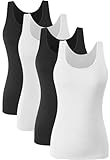 Knuffnee Damen Stretch Unterhemd Basic Tank Tops Workout Unterhemden Tops 4er...