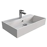 Aqua Bagno | Eckiges Design Waschbecken, hochwertige weiße Keramik, genormte...