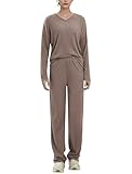 EFOGEP Damen Pyjama Sets 2PCS: Langarm Rippenstrick V-Ausschnitt Pullover...
