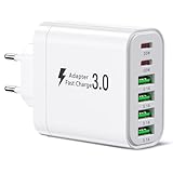 USB C Ladegerät, Multi Port Ladestecker, 52W 6-Port Ladeblock, Dual PD...