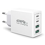 Yosou USB C Ladegerät, 40W 4-Port Adapter mit PD+QC Ladestecker,...