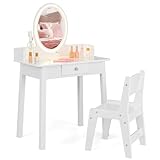 DREAMADE Schminktisch Kinder mit LED-Spiegel & Kiefernholzbeine, Prinzessin...
