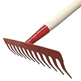 Garten Gerät Harke Rasen Boden Erde Rechen 12 Zinken Metall rot Gartenrechen 28...