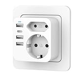 Mehrfachsteckdose mit 4 USB Netzstecker,Doppelstecker für USB...