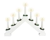 Holz Schwibbogen 39 cm mit 7 LED Kerzen und Timer - weiß - Weihnachtsdeko mit...