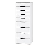 FOREHILL Kommode weiß mit 9 Schubladen, Schubladenschrank schmal, Hochkommode...