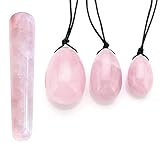 GEHECRST Rosenquarz Yoni Ei Massagestab， Kristall Yoni Eier Set mit 3...