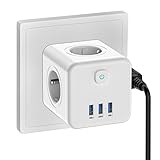 USB Steckdose, Steckdosenadapter 7 in 1 Doppelstecker für Steckdose mit 3 USB -...