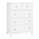 HOCSOK Kommode, Kommode Weiß, Sideboard mit 5 Schubladen, Beistellschrank viel...