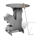Jiubiaz Raketenofen inkl. Grillplatte Rocket Stove mit Feuerhaken und 2...