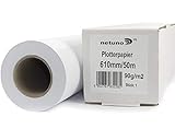 Netuno 1 Rolle Inkjet-Plotterpapier 90g 610 mm x 50 m 50 mm 2 Zoll Kern Weiß...