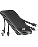 Charmast Power Bank, Slim 10000mAh Powerbank mit USB-C Kabel und LED-Display, 6...