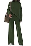 Viottiset Damen Gestrickte Outfits Stehkragen Pullover Weites Bein Hosen...