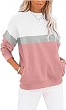 BUHIM Sweatshirt Damen Pullover Rundhals Langarmshirt Herbst Winter Farbblock...