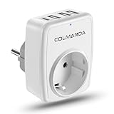 Colmanda USB Steckdose Mehrfachstecker EU Adapter, 5-in-1 Steckdosenadapter mit...