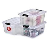 Iris Ohyama Aufbewahrungsboxen mit Deckel, 15L, 3er-Set, Transparent, Sicherer...