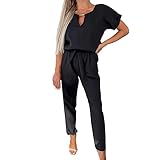 amropi Jumpsuit Damen Elegant Kurzarm Playsuit V-Ausschnitt Casual Lose Overalls...