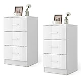 COSTWAY 2er Set Nachttisch mit 3 Schubladen, Hochglanz Nachtschrank,...