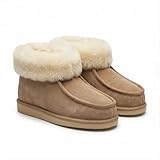 Rökü Lammfell Hausschuhe für Herren und Damen mit Rutschfester Sohle Aus Echtem gewachsenem Lammfell in Top Qualität (Größe 43, Beige)