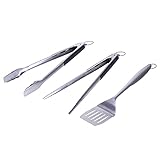 SANTOS 3-teiliges Edelstahl Grillbesteck-Set - Grillzange, Wender & Spitzzange -...