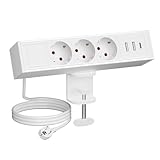 Tischsteckdose mit 2 USB und 1 Type C Port，3 Fach Steckdosenleiste mit...