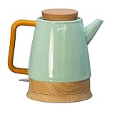 Elektrischer Keramik Wasserkocher 1,5 L mint/holz – mit echtem Holzdeckel,...