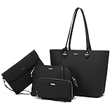 LOVEVOOK Handtaschen Damen Handtasche Schwarz Damen Shopper Tasche Set, elegant...