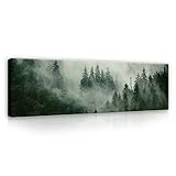 WallArena - Leinwand Bilder - Wald Nebel Natur - 145x45 cm Leinwandbilder - Bild...