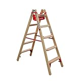 Euroline Holz Comfort-Stufenstehleiter mit Eimerhaken und Werkzeugablagetasche...