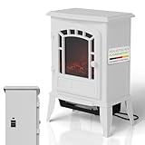 Juskys Elektrokamin 2000 W – Weiß, elektrischer Standkamin mit Flammeneffekt,...