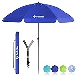 BelleMax Sonnenschirm Strand Windfest Stabil mit Bodenhülse & Schutzhülle 30°...