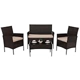 Mendler Poly-Rattan Garten-Garnitur HWC-N98, Sitzgruppe Lounge-Set, Metall Glas...