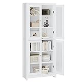 FOREHILL 190 cm Vitrinenschrank, Bücherschrank mit 4 Türen 6 Fächern,...