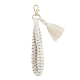Lusofie Makramee Schlüsselanhänger Weiß Boho Geflochten Schlüsselanhänger...