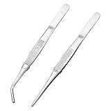 WOLMIK Edelstahl Pinzette, 16 cm, gebogen und gerade, rutschfest, 2 Stück für...