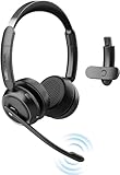 Bluetooth Headset mit Mikrofon, Wireless Headset mit AI-Geräuschunterdrückung...