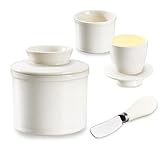 Französische Butterdose, Butterglocke aus Keramik mit Deckel und Buttermesser,...