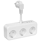 Steckdosenleiste mit USB, Steckdosenverteiler mit 3 USB, 6-in-1...